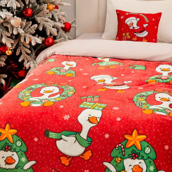 Набір із двох пледів фліс Новорічні гусенята 150x200 см Love You