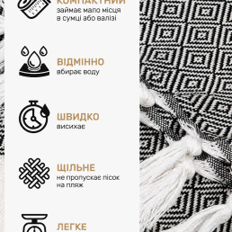 Рушник-пештемаль бавовняний для дому та відпочинку 100х180 см чорний LoveYouHome