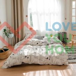 Комплект постільної білизни Love You, 1,5-спальний 160×220, сатин 200TC, Meow