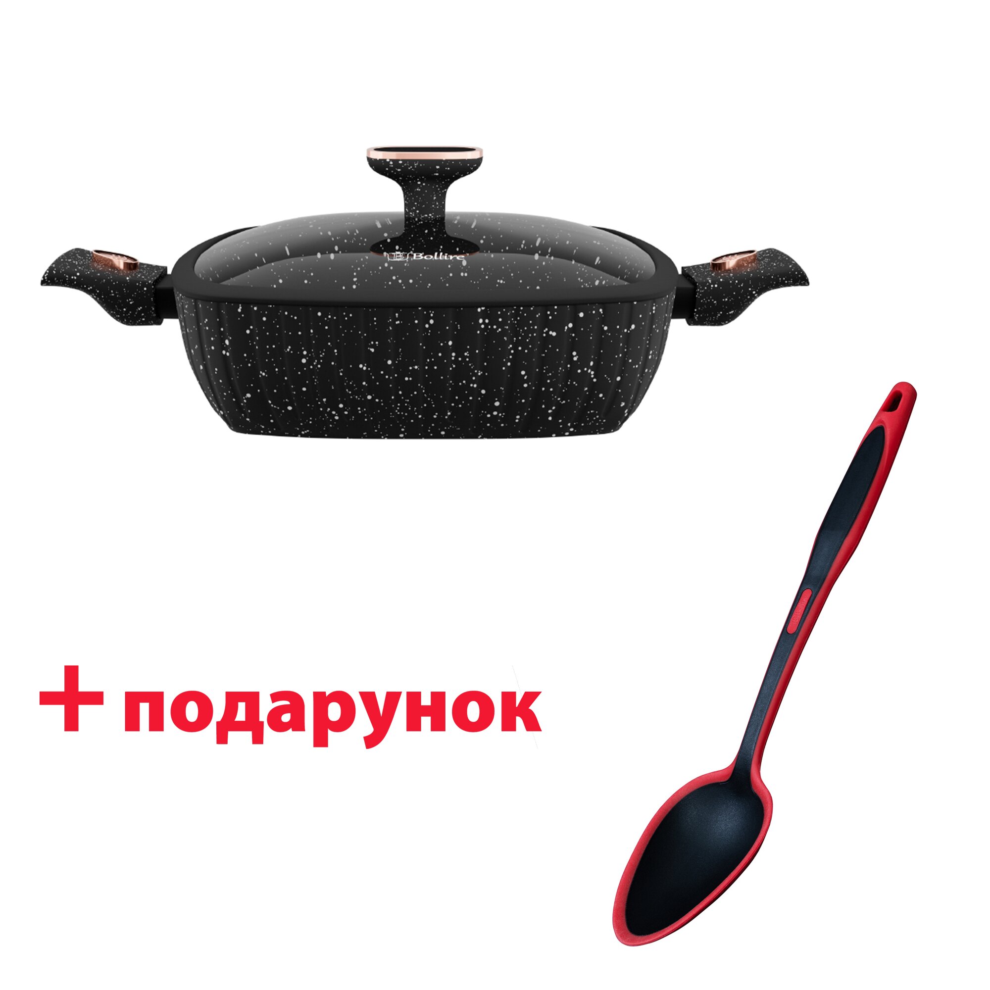Сотейник с крышкой SICILIA BOLLIRE 28х28 см 4.4 л + Подарок Ложка для соуса BR-3801 BOLLIRE